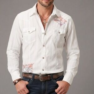 y2k buckle pearl snap shirt Western Embroidered Cotton Gauze festival textured